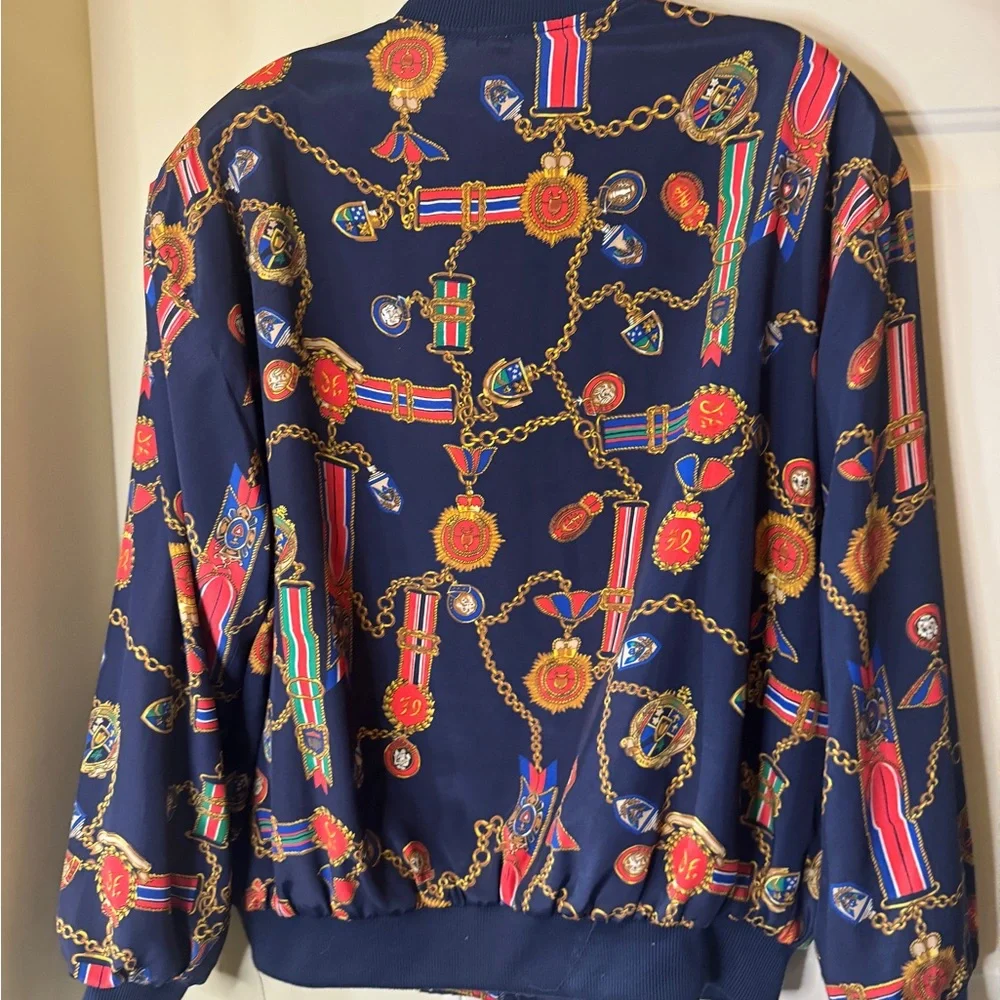 Alfred Dunner 90’s  Gold Chain Medals Bomber Patterned Women's Jacket‎ Size 16